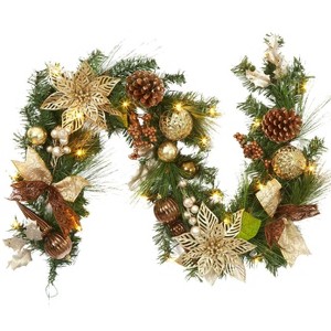 6FT Christmas Garland,Artificial Christmas Garland with Pine Cones Poinsettia,Cordless Xmas Garland for Fireplace Mantle Stairecase - 1 of 4