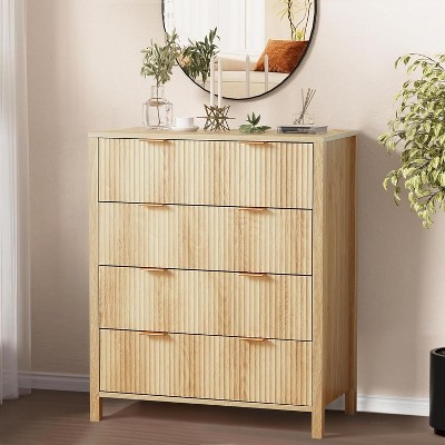 4 Drawer Dressers for Bedroom, Modern Closet Chest of Drawers with Waveform Fluted Panel, Large Wood Storage Dresser Organizer
