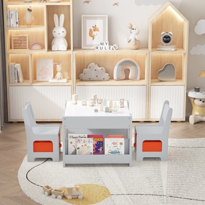 Kids Table and Chair Set with Storage Drawer, Kids  Activity Table with 2 Chairs,  Detachable Tabletop, for Drawing, Reading, Crafts, Art, Homework