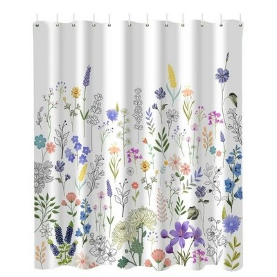 LunaLulinlk Spring Shower Curtain 72" X 72" Flowers Waterproof Bathroom Decor with 12 Hooks
