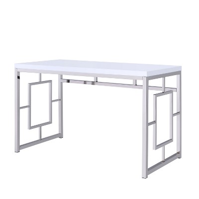 White Faux Wood and Chrome Geometric Writing Desk