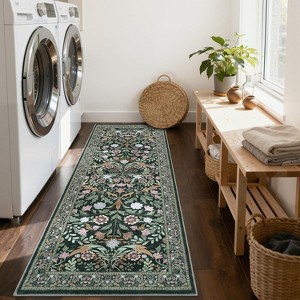Full Floral Runner Rug, Non-Slip Washable Soft Carpet, Thin Rug for Entryway, Kitchen, Hallway, Bathroom, Laundry - 1 of 4
