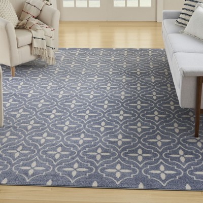 Blue and Ivory Moroccan Trellis 8' x 10' Synthetic Rug