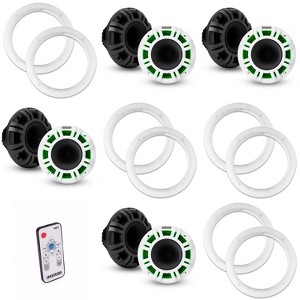Kicker ( 4 Pair ) 48KMXL654 LED 6.5" Horn-Loaded Marine Coax with a Pair of 50KLSR65 6.5 Led Speaker Ring & LED Remote Bundle - 1 of 4