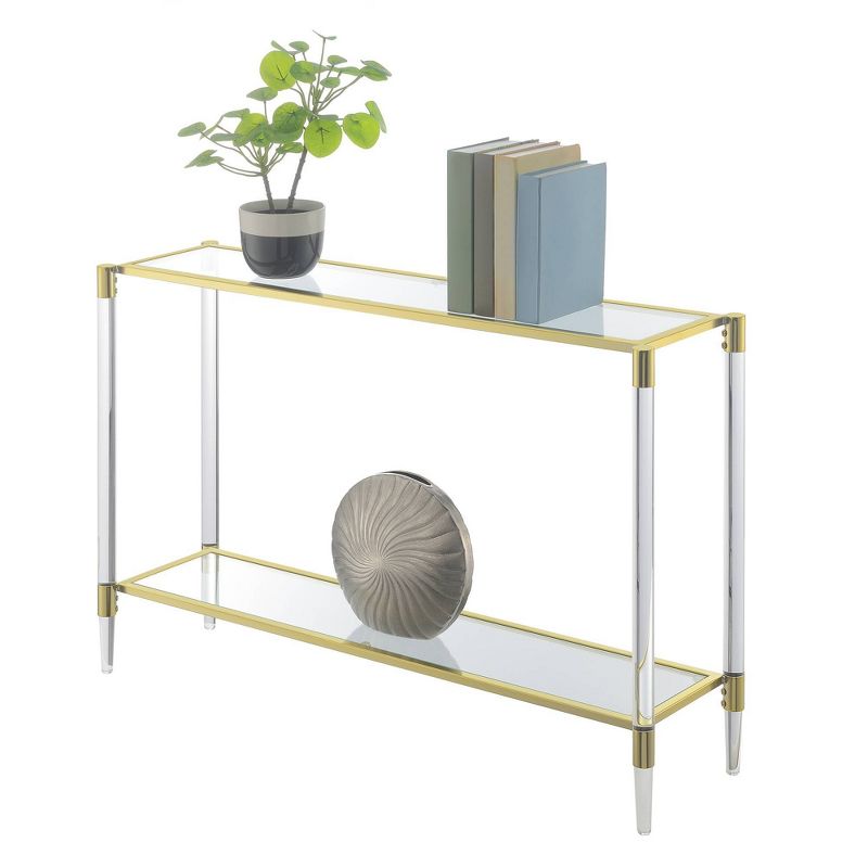 Royal Crest 2 Tier Acrylic Glass Console Table Gold/Glass - Breighton Home, 3 of 6