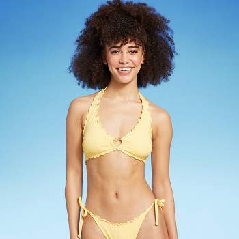 Women's Butterfly Charm Plisse Textured Triangle Bikini Top - Wild Fable™  Light Yellow Xl : Target