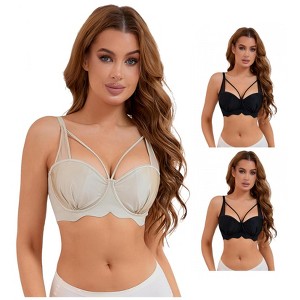 INSPIRE CHIC 3 Pcs Women's Soft Underwire Front Cross Lightly Adjustable Straps Training Minimizers Bras - 1 of 4