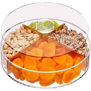 Snack Serving Tray with Lid - Divided Appetizer Serving Tray Set, Gift Box for Nuts & Dry Fruit Tray, Candy Dish, Acrylic Clear-Gold - Elavain - 1 of 4