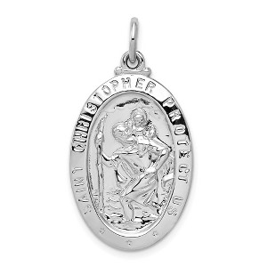 Black Bow Jewelry Sterling Silver Rhodium-Plated Oval St Christopher Medal Pendant - 1 of 4