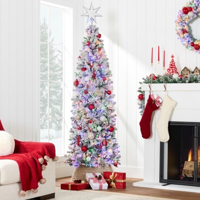 6ft Snow-Flocked Pencil Christmas Tree with Multicolor LED Lights