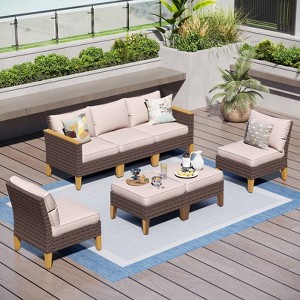 Captiva Designs 7pc Wicker Outdoor Patio Rattan Sectional Conversation Set with Armless Chairs - 1 of 4