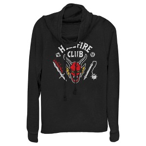 Juniors Womens Stranger Things Hellfire Club Costume Cowl Neck Sweatshirt - 1 of 4