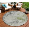 HomeRoots 8' Linen Fern Green And Beige Round Abstract Washable Indoor Outdoor Area Rug - 2 of 4
