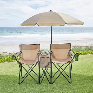 BrylaneHome Twin Folding Picnic Chairs With Umbrella & Cooler - 1 of 2