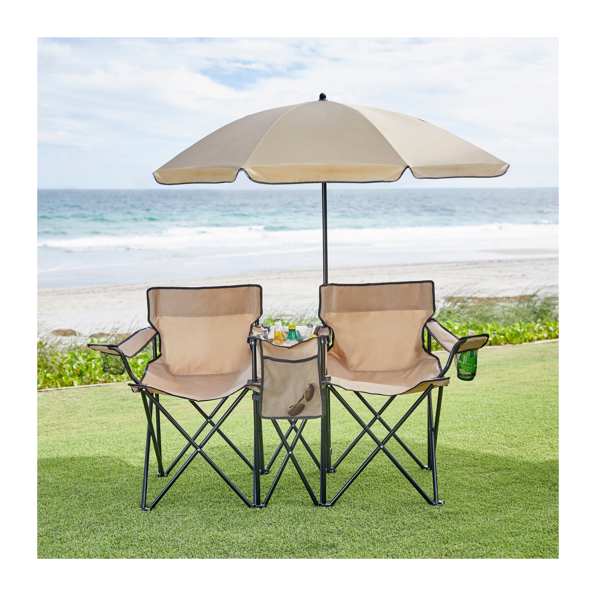 Folding Picnic Chairs With Umbrella & Cooler