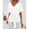 Imily Bela Women Summer V Neck Blouse Casual Short Sleeve Belted Tee Tops - 4 of 4
