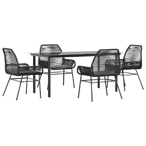 vidaXL Patio Dining Set with Cushions Garden Table and Chairs Poly Rattan Glass - 63" x 31.5" x 29.1" Black 4 Piece - 1 of 4