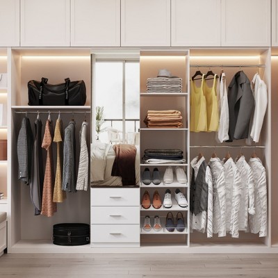 FUFU&GAGA Modern Closet Organizer System with Mirror and Adjustable Clothing Rods Armoires