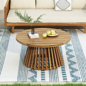 PAGED Patio Dining Table Wood Round Patio Table with Wood Tabletop and Black Metal Leg for Patio, Deck - 1 of 4