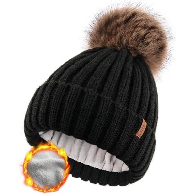 ZUPPAD Womens Winter Beanie Hat Fleece Lined Faux Fur Pom Pom Knitted Warm Beanie for Women Hats 1 Pack