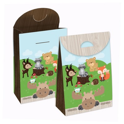 Big Dot of Happiness Woodland Creatures - Baby Shower or Birthday Gift Favor Bags Party Goodie Boxes - Set of 12