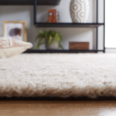 Beige Handmade Wool Tufted Shag Square Area Rug