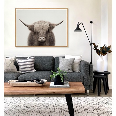 Large Natural Framed Highland Cow Canvas Print