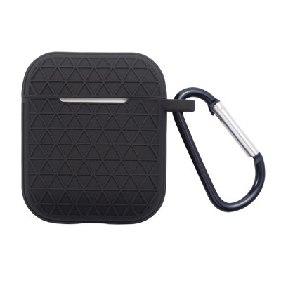 Insten Case Compatible with AirPods 1 & 2 - Honeycomb Textured Pattern Silicone Skin Cover with Keychain, Black