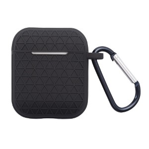 Insten Case Compatible with AirPods 1 & 2 - Honeycomb Textured Pattern Silicone Skin Cover with Keychain, Black - 1 of 4