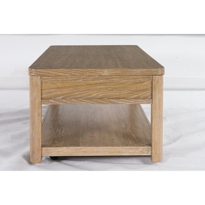 Light Brown Rectangular Wood Coffee Table with Storage