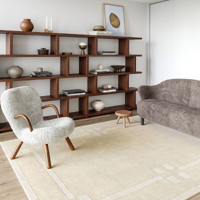 Ivory Rectangular Handmade Wool Area Rug