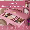 AENKYO Vanity Desk with LED Mirror, Makeup Dressing Table, 3 Drawers & Storage Stool 7 Shelves - Pink - 3 of 4