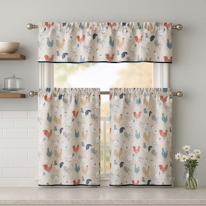 Kate Aurora 3 Piece Cafe Rod Pocket Autumn Country Rooster Kitchen Curtain Tier & Valance Set - 1 of 4