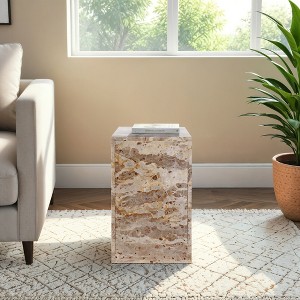 Marble Accent Table - Modern Contemporary Pedestal Design with Sleek Geometric Lines and Decorative Minimalist Aesthetic for Trend-Forward Interiors - 1 of 4