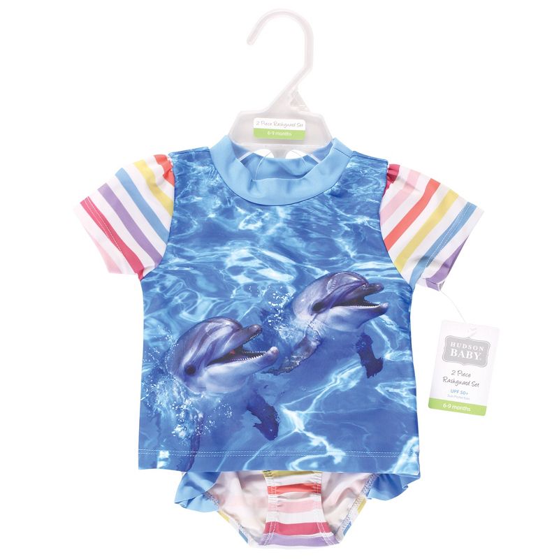 Hudson Baby Infant Girl Swim Rashguard Set, Girl Dolphin, 3 of 6