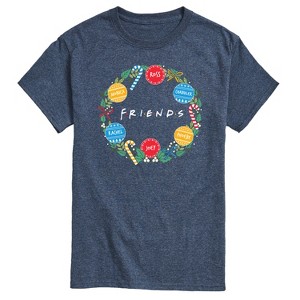 Men's Friends Wreath Short Sleeve Graphic T-Shirt - Heather Blue - Large - 1 of 4