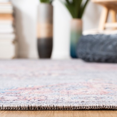 Ivory and Blue Round Washable Viscose Area Rug