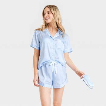 Women's Beautifully Soft Short Sleeve Notch Collar Top and Shorts Pajama Set  - Stars Above Light Blue XS 1 ct