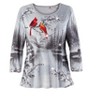 Collections Etc Sequin Detailed Snowy Lake and Cardinals 3/4 Length Sleeve Top - 3 of 4