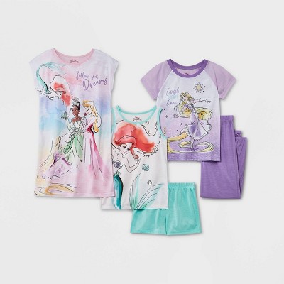 Girls' Disney Princess Watercolor 5pc Pajama Set - Pink/green/purple 12 :  Target