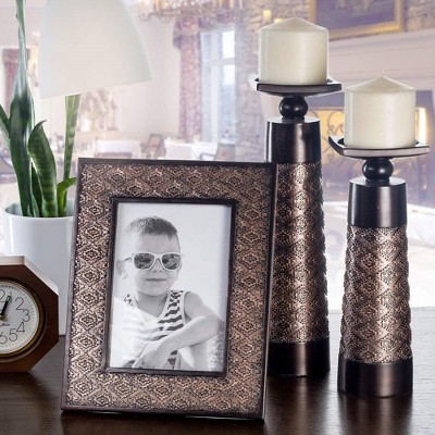 Dublin Brown Metal Textured Tall Candlestick Set