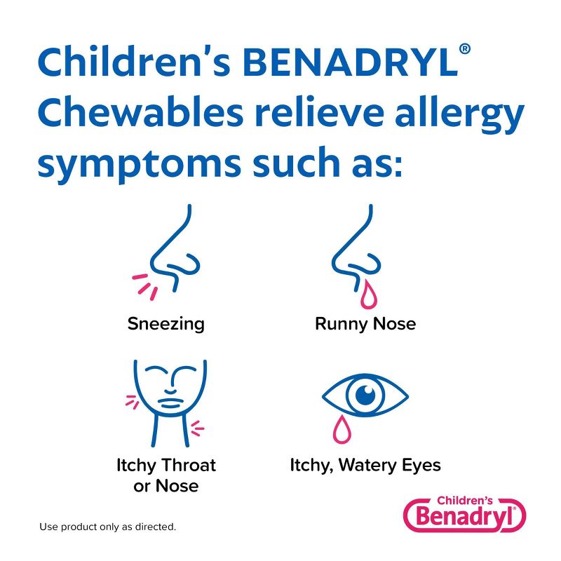 Children&#39;s Benadryl Diphenhydramine Allergy Relief Chewable Tablets - Grape - 20ct, 4 of 10