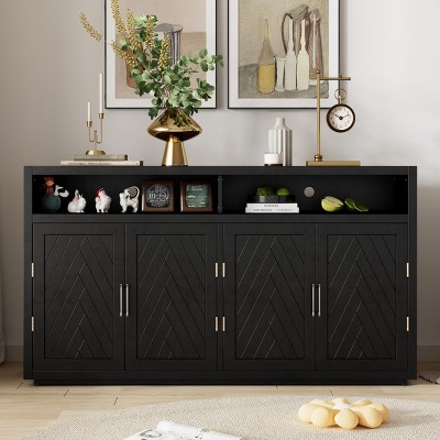 4-door Classic Sideboard, Console Table with Open Storage and Adjustable Shelves, Console Table Wood, Console Table Contemporary-Cuddlewood