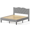 Grey Velvet Queen Size Platform Bed Frame with Abstract Line Headboard - 4 of 4