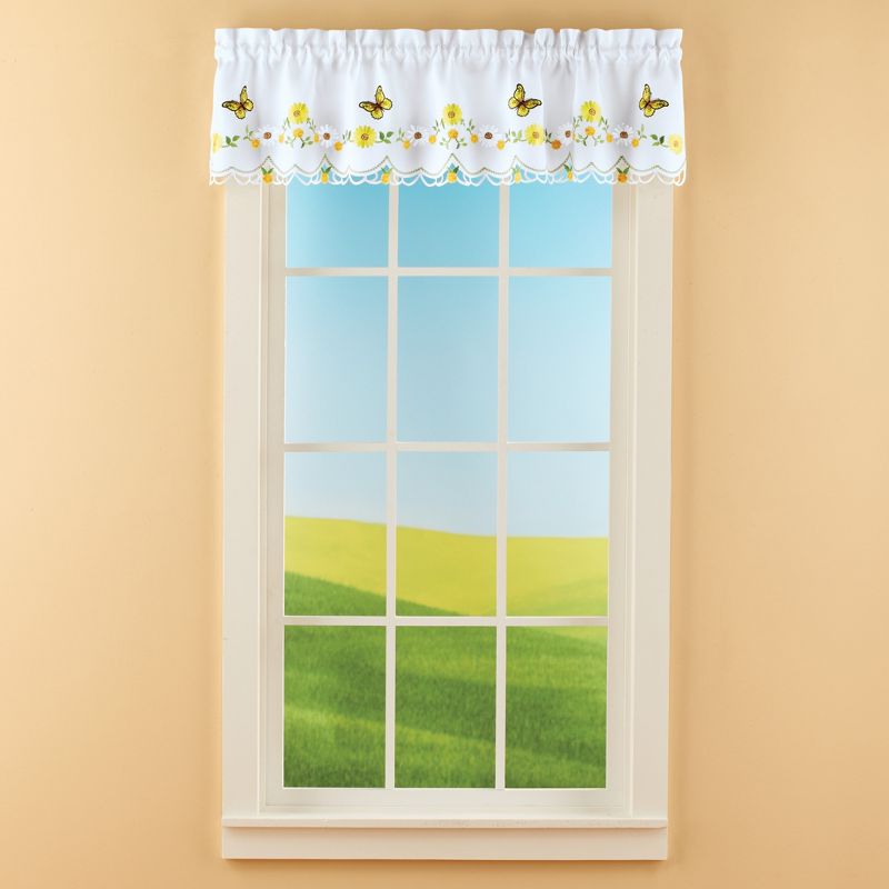 Collections Etc Embroidered Yellow Daisies & Butterflies Window Curtains, 2 of 4