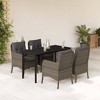 vidaXL 5 Piece Patio Dining Set - Gray Poly Rattan, Cushions, Tempered Glass Table, Outdoor Garden Furniture - 2 of 4