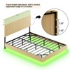 Queen Size Floating Bedstead, Charging Station, LED Lights, Wavy Headboard, No Box Spring, Oak-- Frevyn - 4 of 4