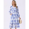 INSPIRE CHIC Women's Long Sleeve Floral V Neck Boho Ruffle Tiered Flowy Chiffon Midi Dress with Pocket - 3 of 4