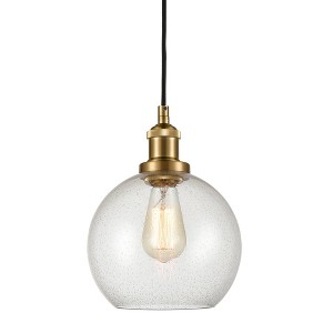 Claxy Modern Brass Globe Seeded Glass Pendant Lights Golden Finish - 1 of 4