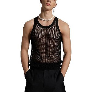 Acekool Men's Mesh Tank Top, Fitted Sleeveless mesh Muscle Shirt, See-Through Round Neck Clubwear - 1 of 3